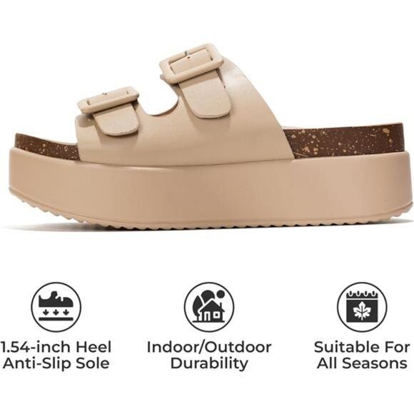 Wedge Platform Sandals for Women Memory Foam Cork Footbed Summer Slides  3 - Picture 3 of 6